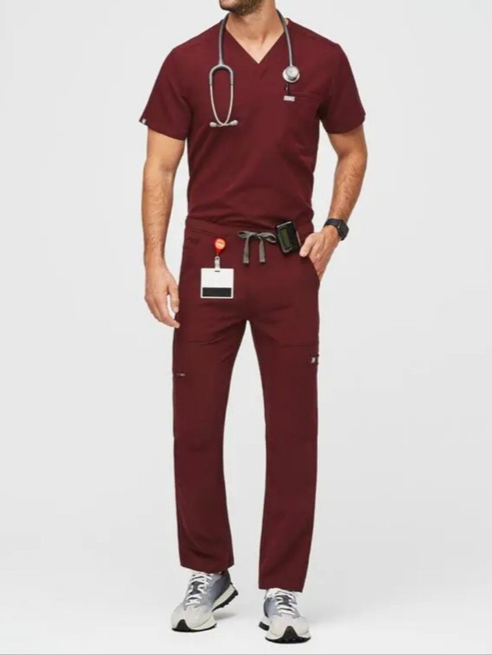 Figs Set Burgundy Mens Leon Scrub Top & Cairo Straught Leg Scrub Pant Size Med